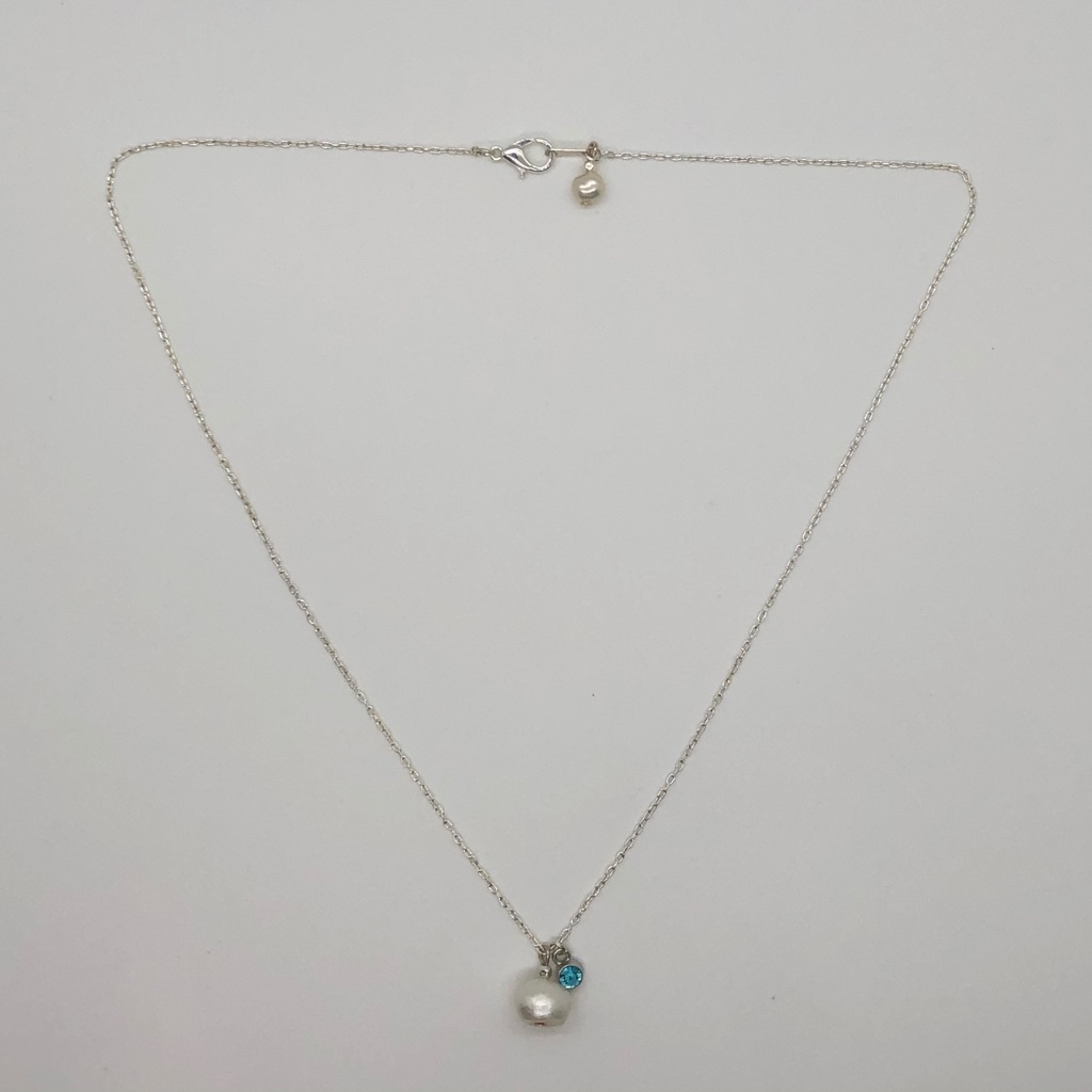 Freshwater Pearl & Aquamarine Silver Necklace